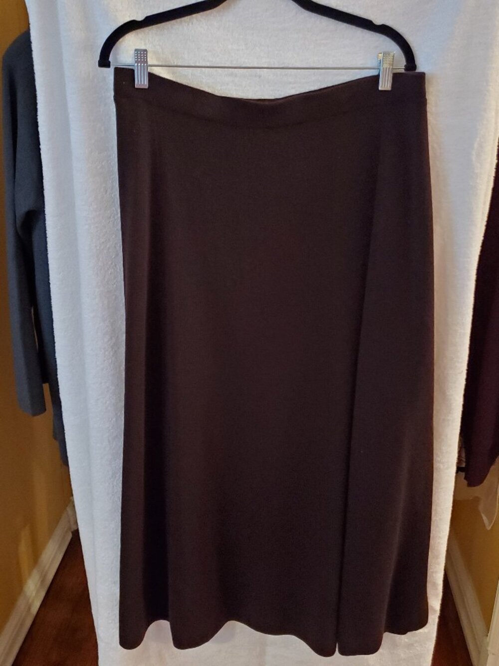 Eileen Fisher heavy weight dark brown wool ponte knit women’s midi skirt sz 1x